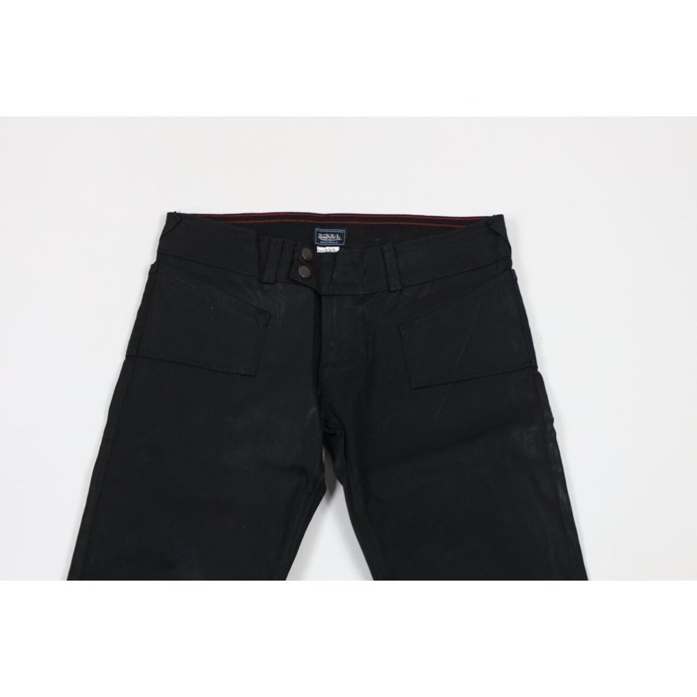 NOS Vtg Y2K Von Dutch Women 31 Spell Out Wide Leg Flared Stretch Jeans Black USA - Picture 2 of 12